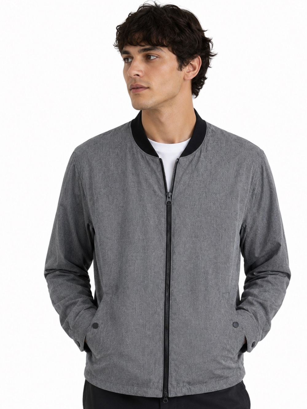 Kenneth Cole Jacket Men’s Lightweight Zip Up Grey Black Bomber Shirt Size XL